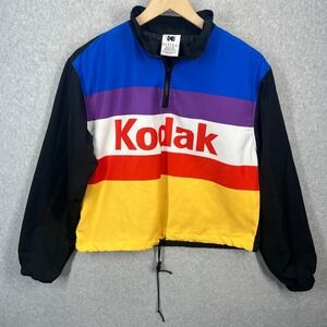 Kodak Windbreaker Pullover Jacket Mens M Multicolor Colorblock Quarter Zip EUC